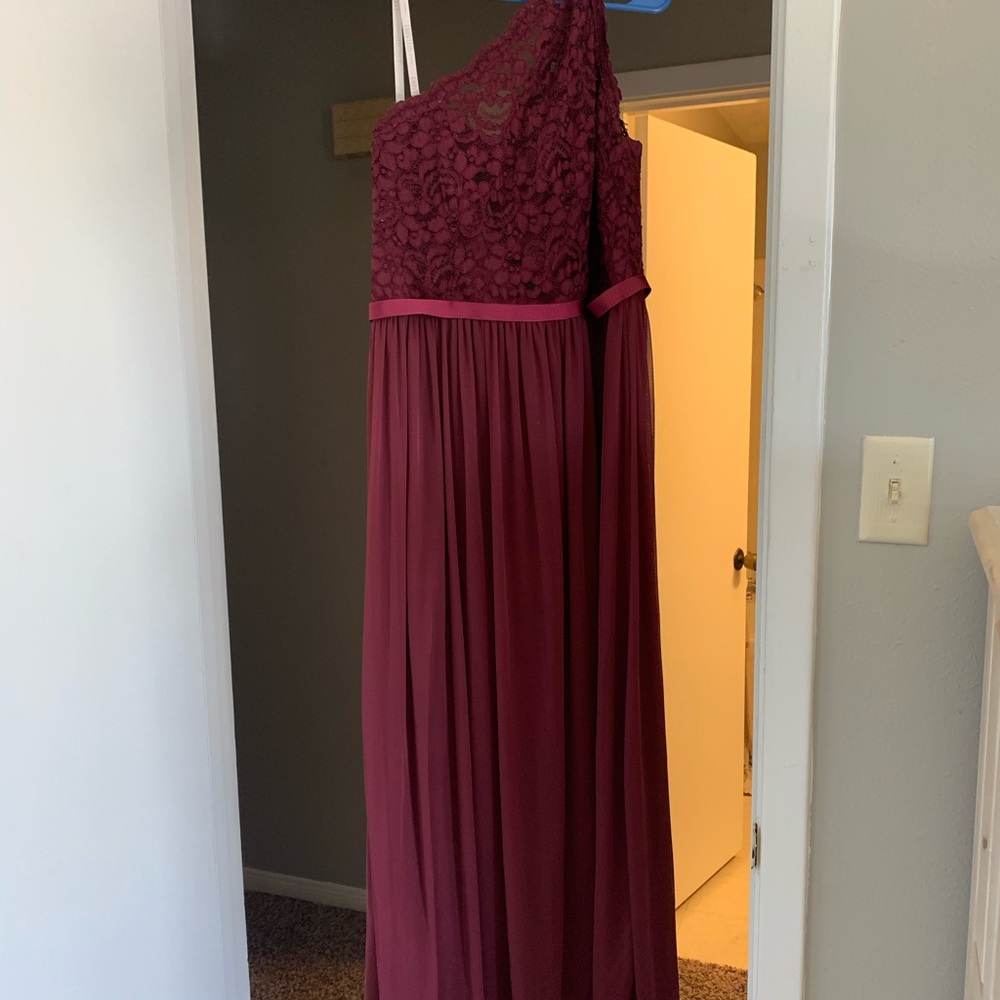 David’s Bridal maroon bridesmaid dress